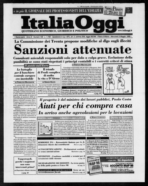 Italia oggi : quotidiano di economia finanza e politica